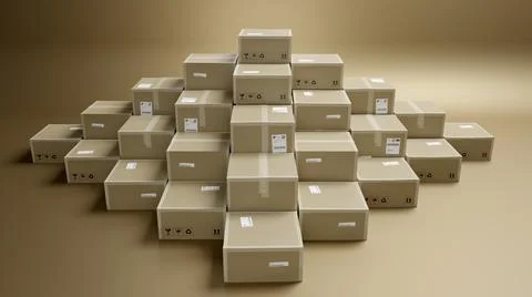 Pyramid made of Cardboard Boxes For Package, Shipping and Delivery, With Sig Ilustración de archivo