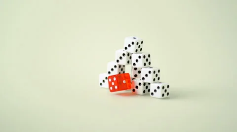 Pyramid made out of dice and breaking, Slow Motion Stock Footage 27168772