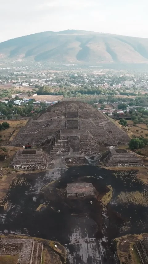 Pyramid of the Moon, Plaza de la Luna and Calzada de los Muertos at Teotihuacan Stock Footage 340579359