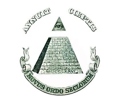 Pyramid of one dollar bill on white background. Macro. Stock Illustration