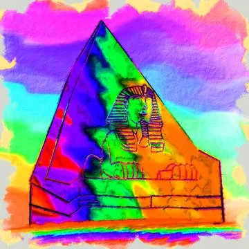Pyramid of Pharaoh Khafra rises behind the Great Sphinx, in Giza, Egypt. Stock Illustration