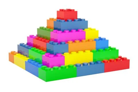 Pyramid from plastic building blocks, 3D rendering Illustrazione stock