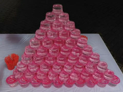 Pyramid Of Plastic Cups Stock Photos