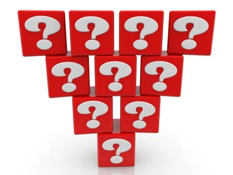 Pyramid of red cubes with white question mark concept on white background Stock Illustration