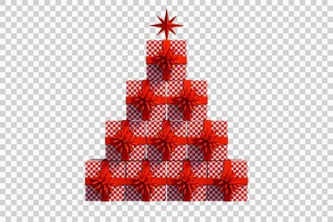 Pyramid of red gift boxes arranged in a christmas tree shape Stock Illustration