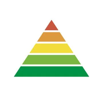 Pyramid scheme 5 five steps. vector hierarchy chart level graph, green red Illustrazione stock