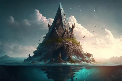 A Pyramid On A Small Island In The Ocean Stock Illustration
