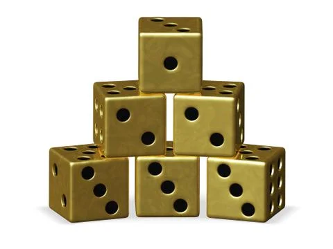 Pyramid stack of gold playing dice Stock Illustration