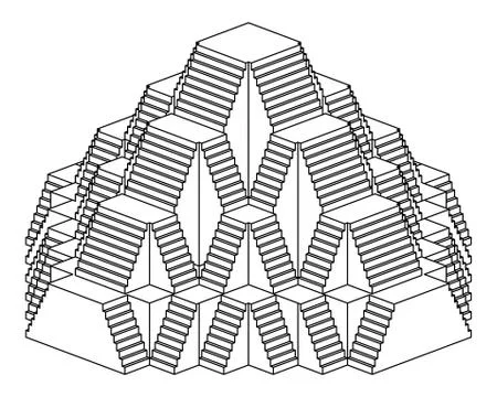Pyramid staircase design construction line drawing vector illustration Stock Illustration