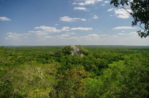 The pyramid structure of 1 in the complex rises over the jungle of Calakmul,  Stock Photos