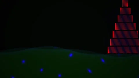 Pyramid Structure with Blue Lights on Grassy Hill at Night. Stock Footage 336255437
