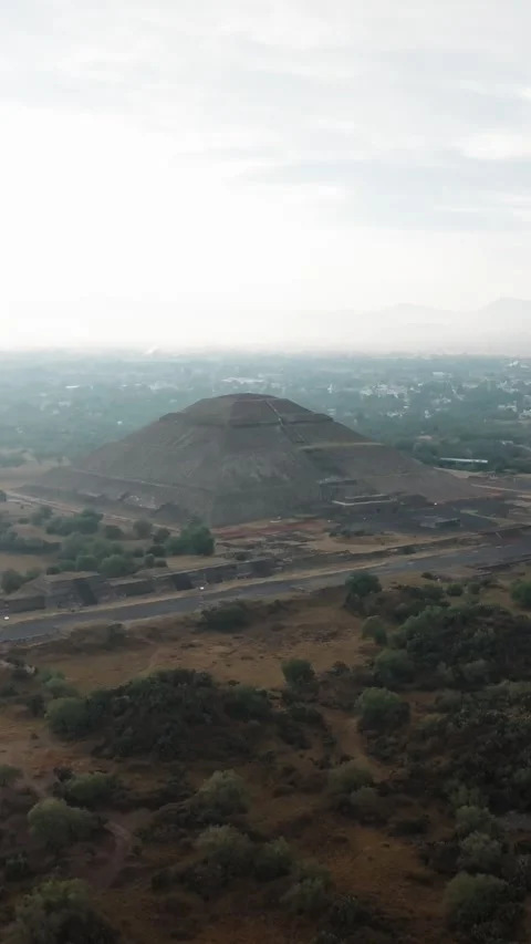 Pyramid of the Sun panoramic view at Teotihuacan ancient aztec city, Mexico Stock Footage 340579501