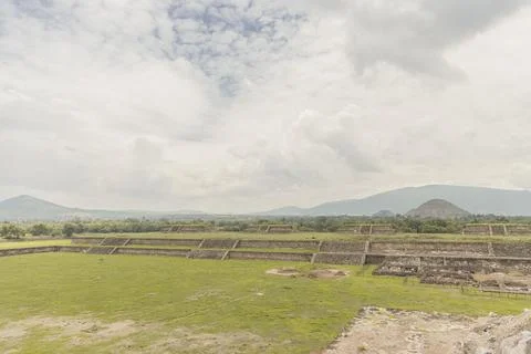 Pyramid of the Sun side view without people with the Pyramid of the Moon in.. Stock Photos