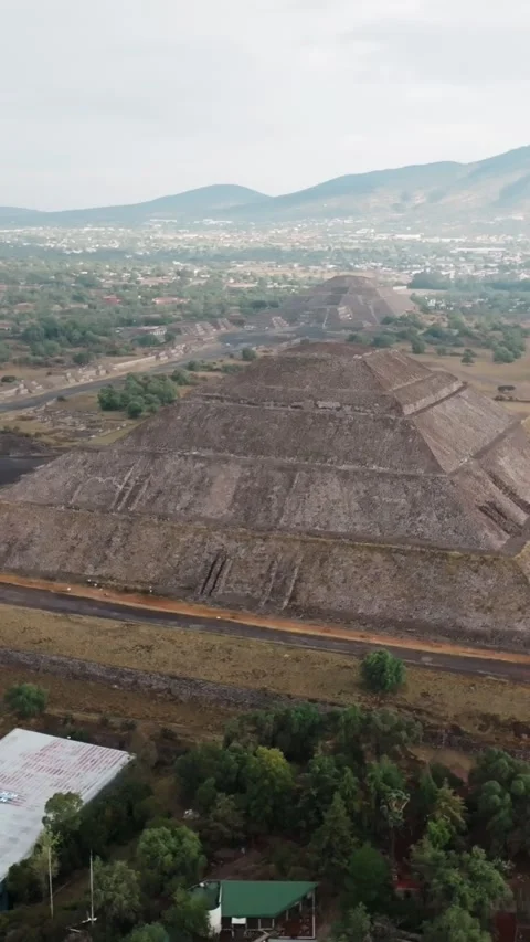 Pyramid of the Sun vertical aerial orbit at Teotihuacan, Mexico, revealing Stock Footage 340579488
