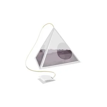 Pyramid tea bag with black tea, blank tag isolated Stock-Illustration