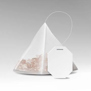 Pyramid Tea Bag Mock Up With Empty White Label. Vector Template Illustration For Stock-Illustration