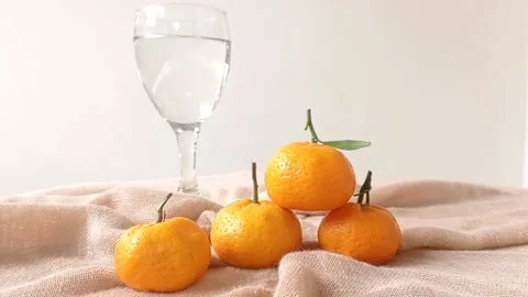 A pyramid of three fresh oranges  Stock Footage 146259914