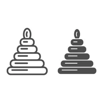 Pyramid toy line and solid icon, Kids toys concept, Child educational toy sign Stock Illustration