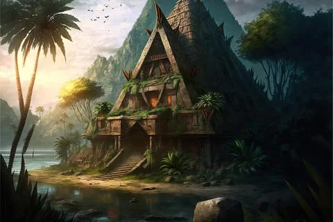 A Pyramid In A Tropical Oasis Stock Illustration