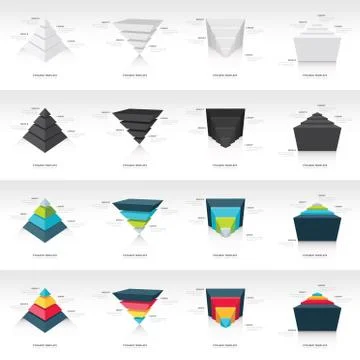 Pyramid upside down infographic template set 16 in 1 Stock Illustration