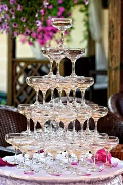 Pyramid of wine glasses Stock Photos