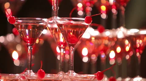 Pyramid of wineglasses with champagne Stock Footage 40685559