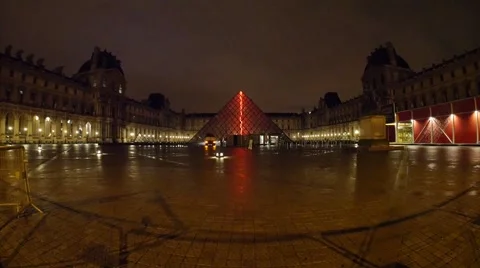 Pyramide du Louvre Wide Shot on an Empty Night Stock Footage 59738448