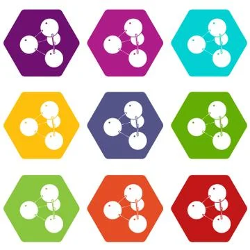 Pyramide molecule icons set 9 Stock Illustration