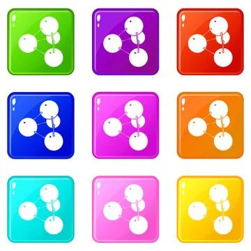 Pyramide molecule icons set 9 color collection Stock Illustration
