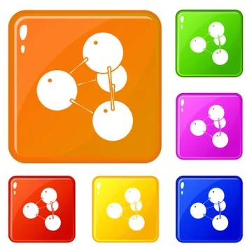 Pyramide molecule icons set vector color Stock Illustration