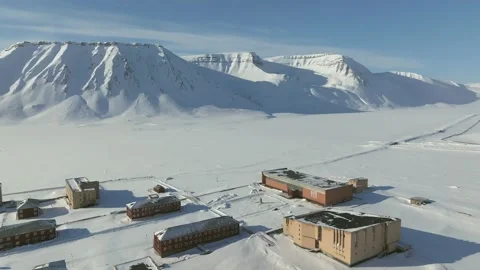 Pyramiden Ghost Town Aerial View Svalbard Drone Shot Stock Footage 338265468