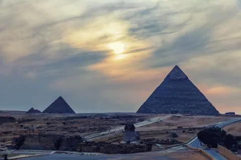 The Pyramides and the Sphinx, twilight view Foto stock