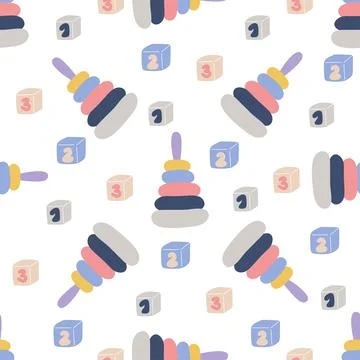 Pyramids and cubes with numbers seamless pattern Illustration