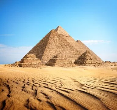 Pyramids and desert Stock Photos