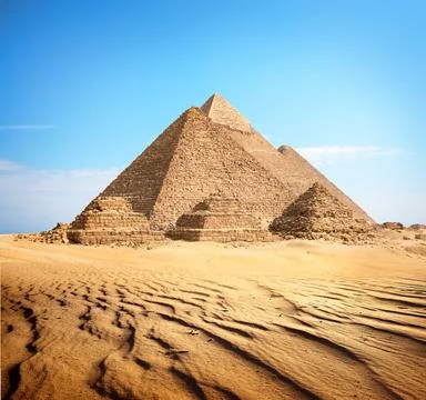 Pyramids and desert Stock Photos