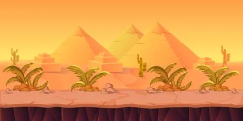 Pyramids and Palm Trees Game Background Stock Illustration