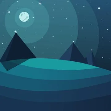 Pyramids on the background of the night sky and a round moon Stock Illustration