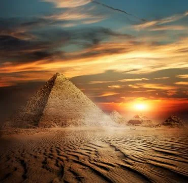 Pyramids in the desert Stock Photos