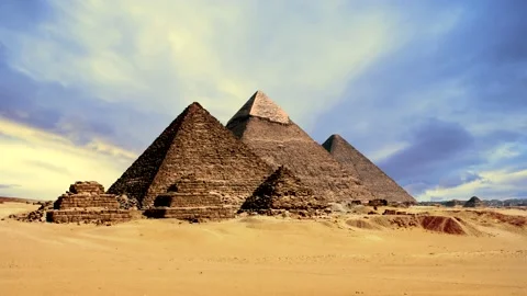 Pyramids in egypt, desert, sand - time lapse clouds 스톡 동영상 147451497