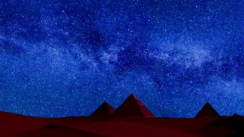 Pyramids in egypt at night - starry sky with milky way, comets - time lapse Stock Footage 147372181