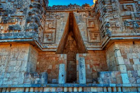 Pyramids of the Maya Indians in Uxmal Stock Photos