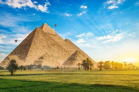 Pyramids on meadow Stock Photos