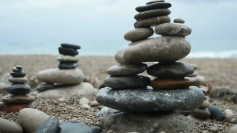 Pyramids of stone on sea Stock Footage 87213053
