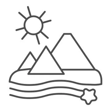 Pyramids thin line icon. Desert vector illustration isolated on white. Egypt Illustrazione stock