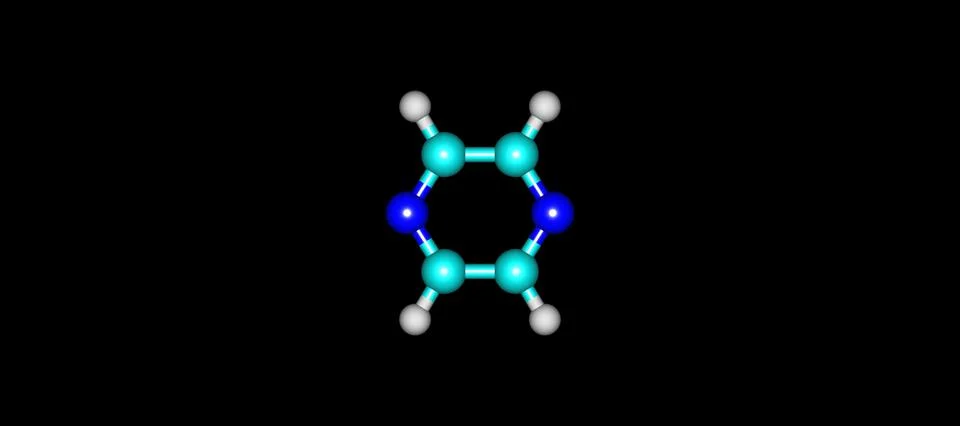 Pyrazine molecule isolated on black Stock Illustration