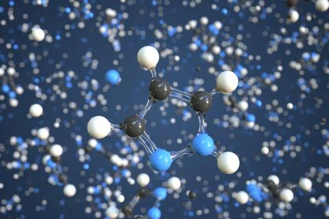 Pyrazole molecule made with balls, conceptual molecular model. Chemical 3d Stock Illustration