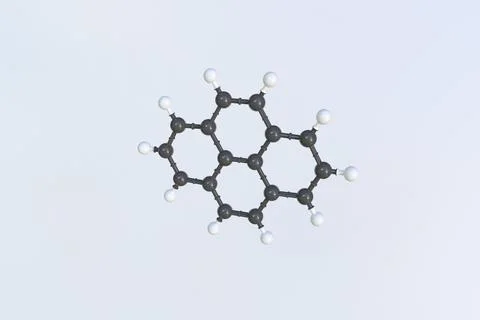 Pyrene molecule made with balls, scientific molecular model. 3D rendering Stock Illustration