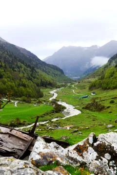 Pyrenean stream in valley Stock Photos