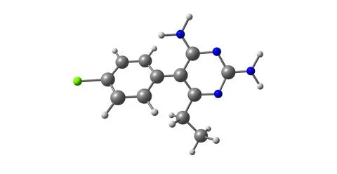 Pyrimethamine molecular structure isolated on white Stock Illustration