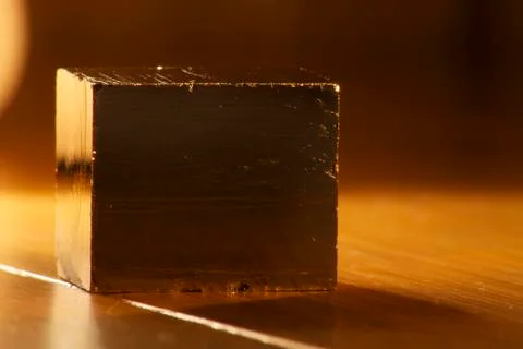 Pyrite Cube on Bamboo Flooring Stock Photos
